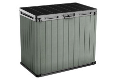 Záhradný úložný box Keter Store It Out DARWIN 1100 l v zelenej farbe s čiernym vekom izolovanom na bielom pozadí