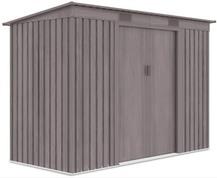 Widok z boku metalowego domku narzędziowego OREGON o wymiarach 261x121cm