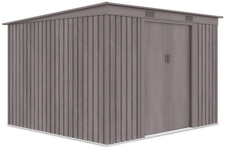 Widok z boku metalowego domku narzędziowego OREGON o wymiarach 261x241cm