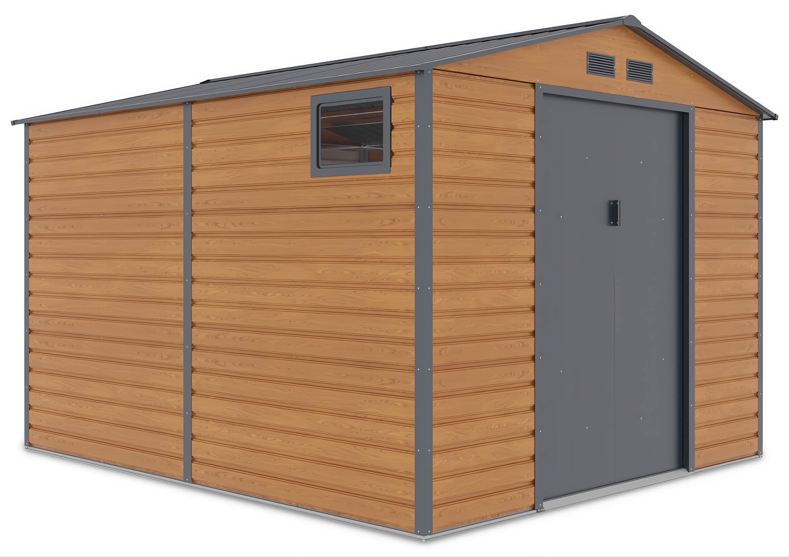 Widok na boczną ścianę domku narzędziowego Montreal 277x323 cm