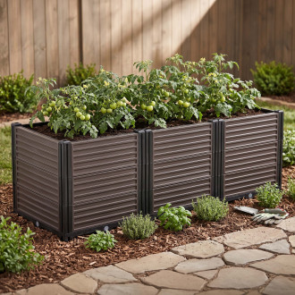 Pestovateľský box Cultivo GROW BOX PLUS L s kvitnúcimi narcismi umiestnený na záhrade