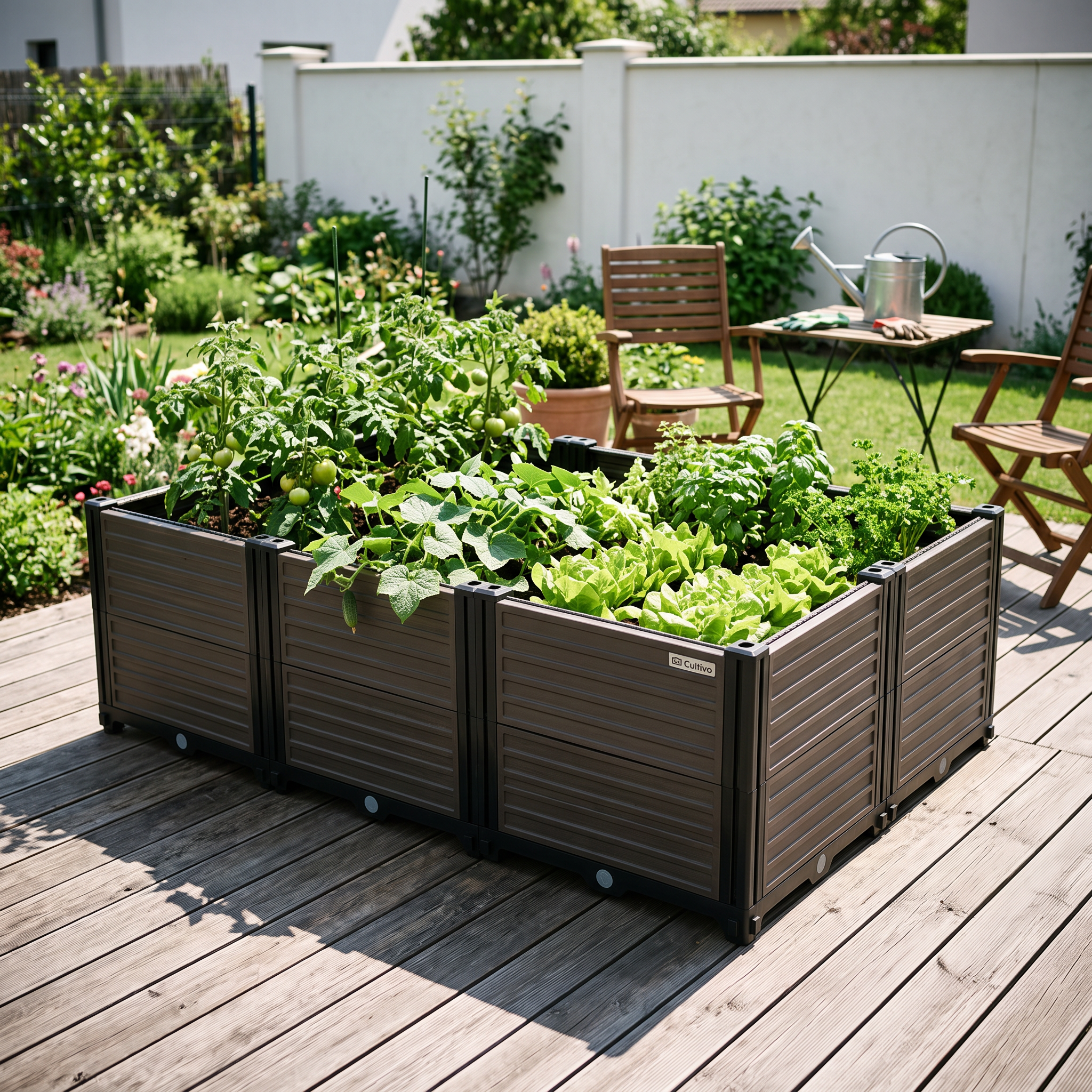 Vyvýšený záhon Cultivo TERRA CUBE M v hnedej farbe na čiernom pozadí