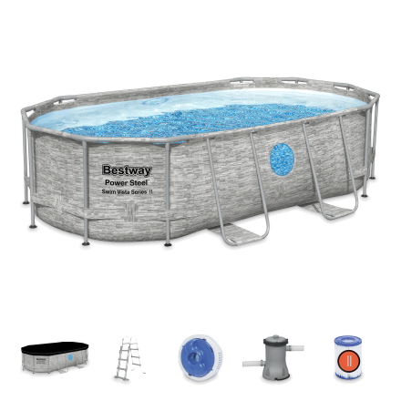 Wizualizacja na trawie w ogrodzie basenu wypełnionego wodą