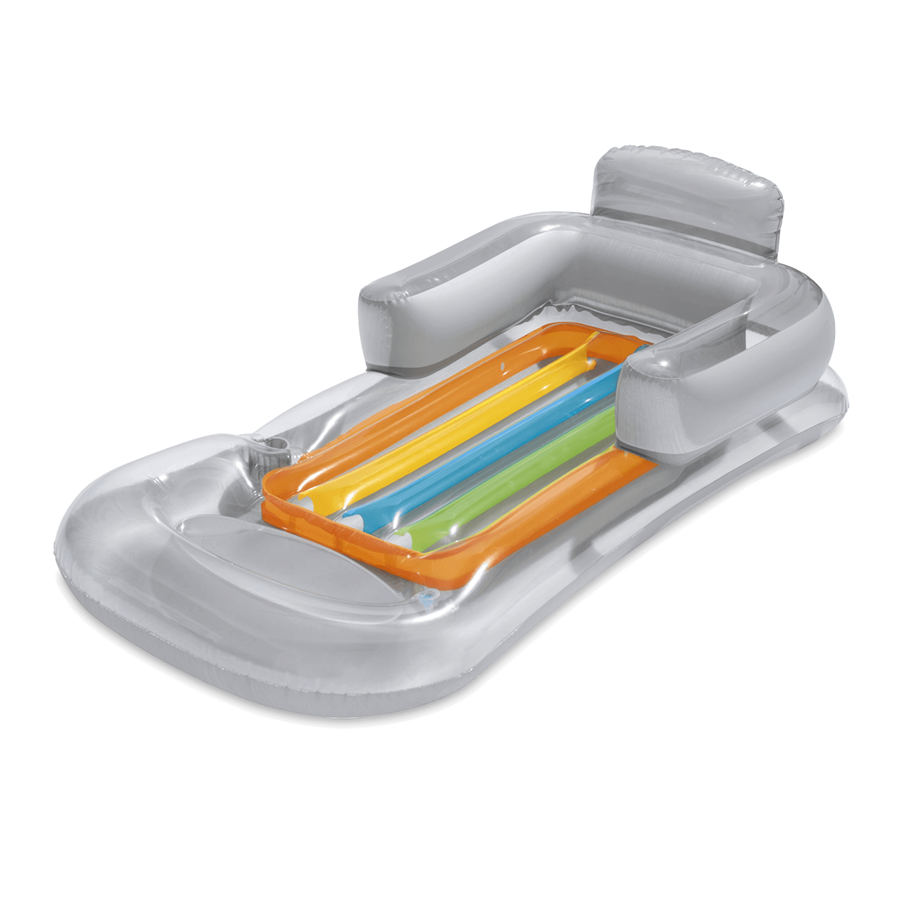 Aranżacja relaksującego się mężczyzny na materacu w basenie