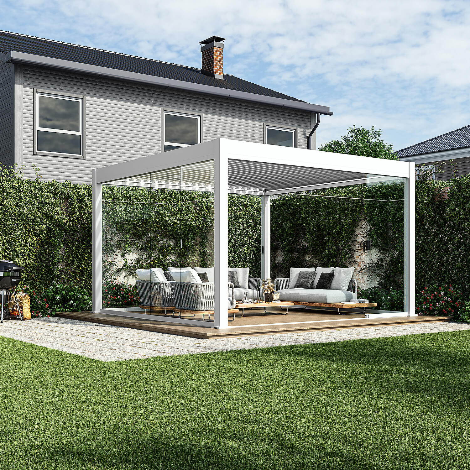 Posuvný sklenený panel k pergole ELEGANCE/DELUXE/FUSION 4m White - Gutroof