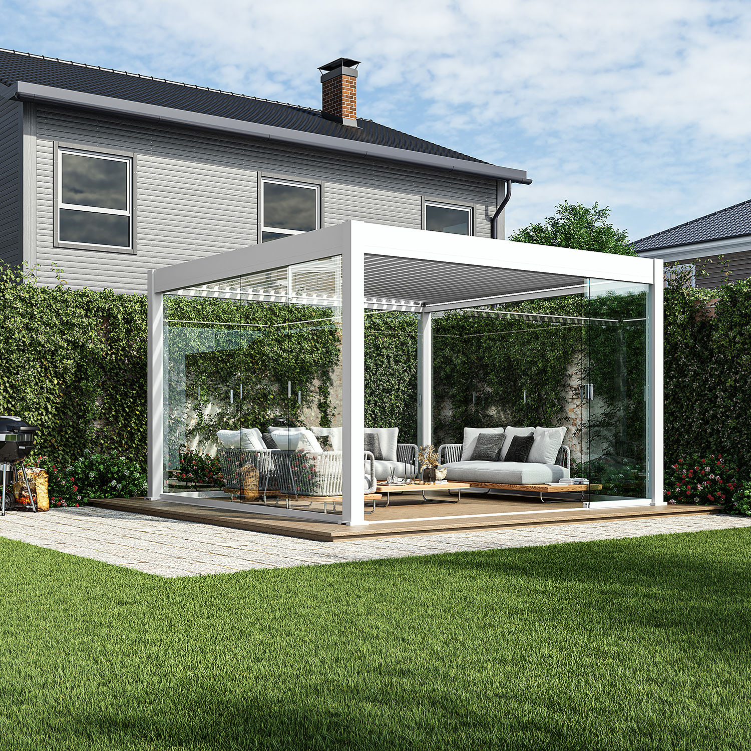Posuvný sklenený panel k pergole ELEGANCE/DELUXE/FUSION 4m White - Gutroof
