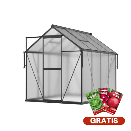 aranżacja szklarni poliwęglanowej "slide in" w czarnym kolorze