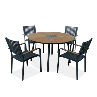 Czteroosobowy grafitowy zestaw jadalniany na ogród z okrągłym stołem tacoma