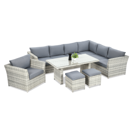 Technorattan rohový MONIZ DINING PLUS Biela Sivá