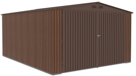 Kovový záhradný domček/garáž Kingston 380x480 orech - HARDMAISTER