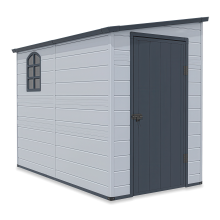 Jasno-szary domek gospodarczy BOSTON o wymiarach 143x248cm na narzędzia ogrodowe