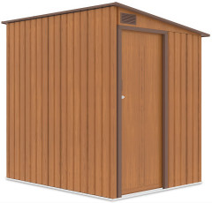 Kovový záhradný domček na náradie JASPER 150x194 cm vo farbe dub hnedý s jednokrídlovými dverami a vetracím otvorom