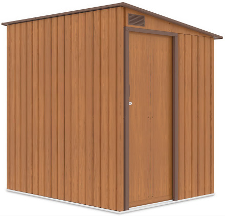 Kovový záhradný domček na náradie JASPER 150x194 cm vo farbe dub hnedý s jednokrídlovými dverami a vetracím otvorom