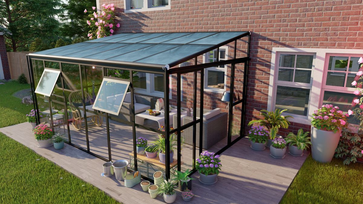 Oranžéria SOHO čierna 434x290cm PC + sklo - strešná krytina