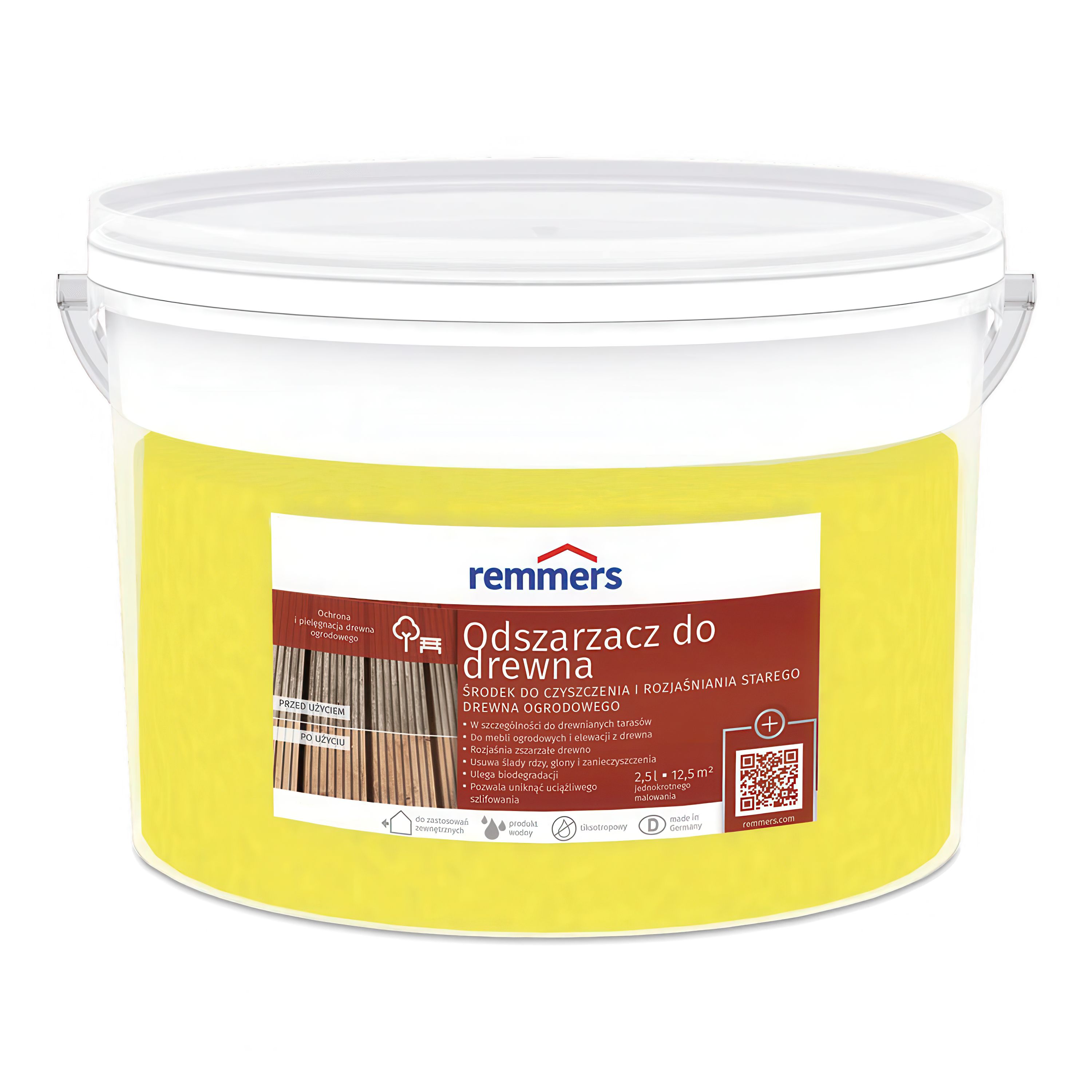 odszarzacz do drewna w żółtym wiadrze 