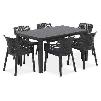 terasový jedálenský set keter elisa/julie - šesť stoličiek a jedálenský stôl, čierna farba