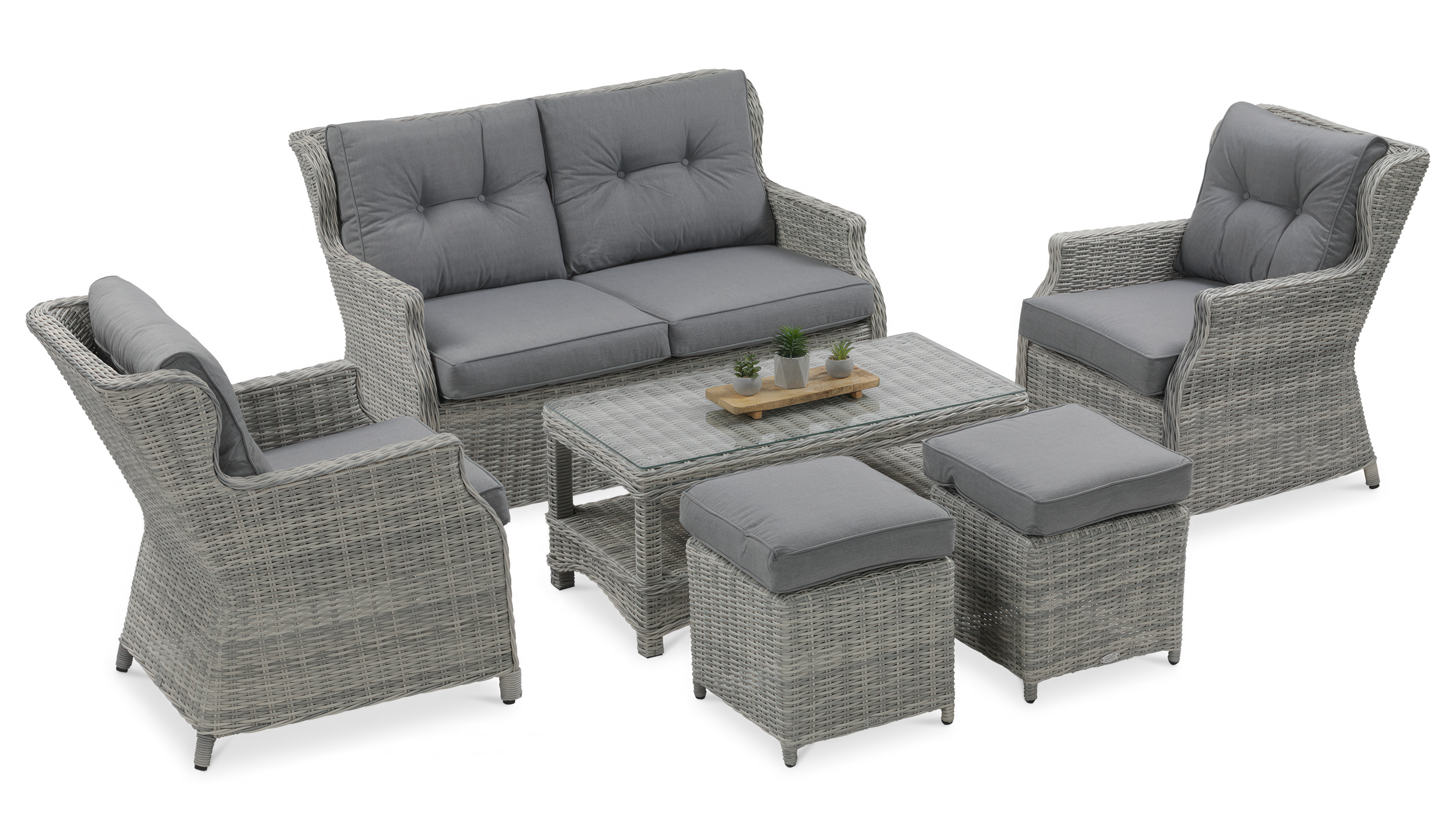 Zestaw meblowy TRIVENTO 2 z pufami w kolorze white grey