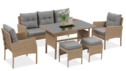 Technorattanová súprava CORTINA + PUFY Béžová