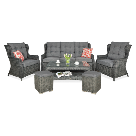 Technorattanová súprava TRIVENTO 3 + PUFY Dark Grey