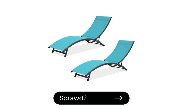 dwa leżaki ogrodowe z aluminimu z niebieskim siedziskiem 