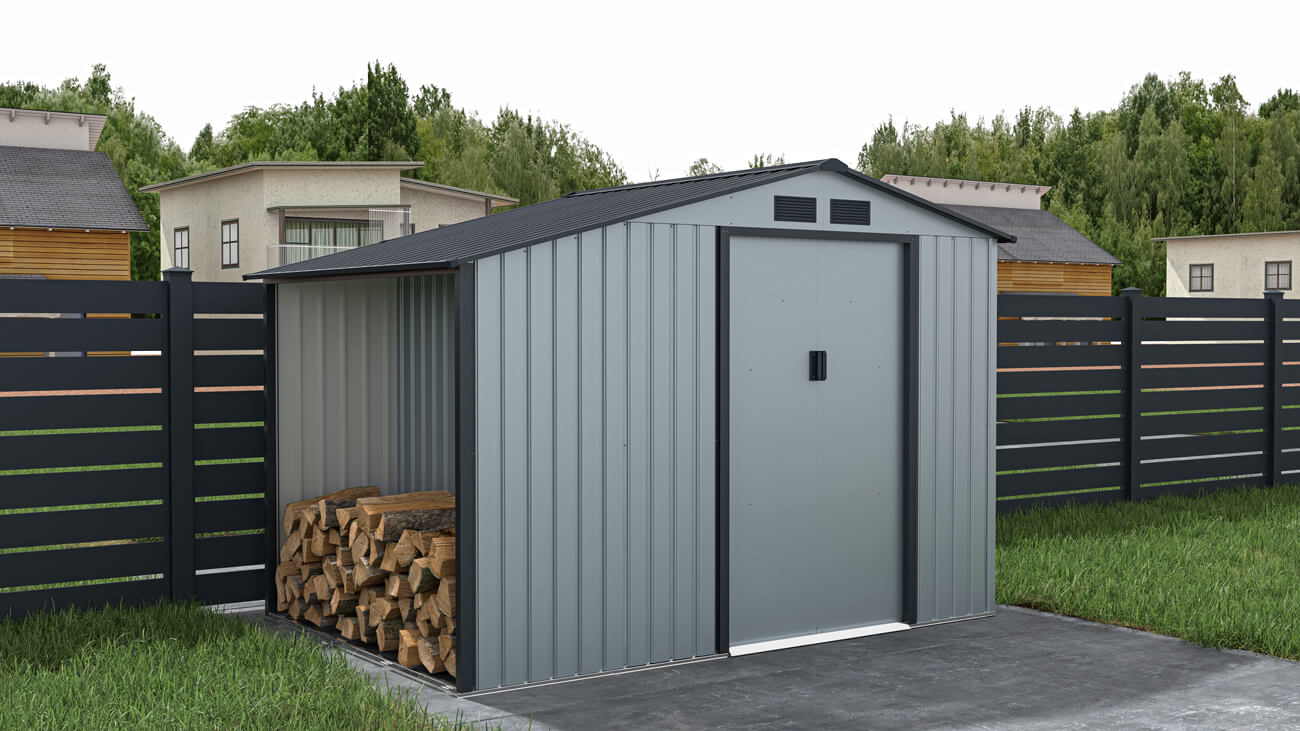 Domek ogrodowy z drewutnią MADISON 278x191cm Light Grey - Hardmaister