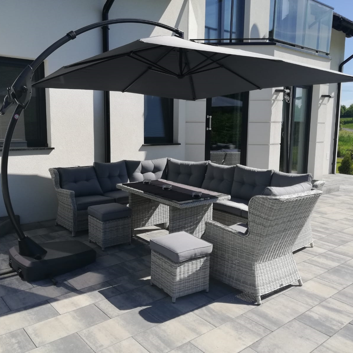 Záhradný ratanový roh TRIVENTO DINING Stone Grey fotografia realizácie 1