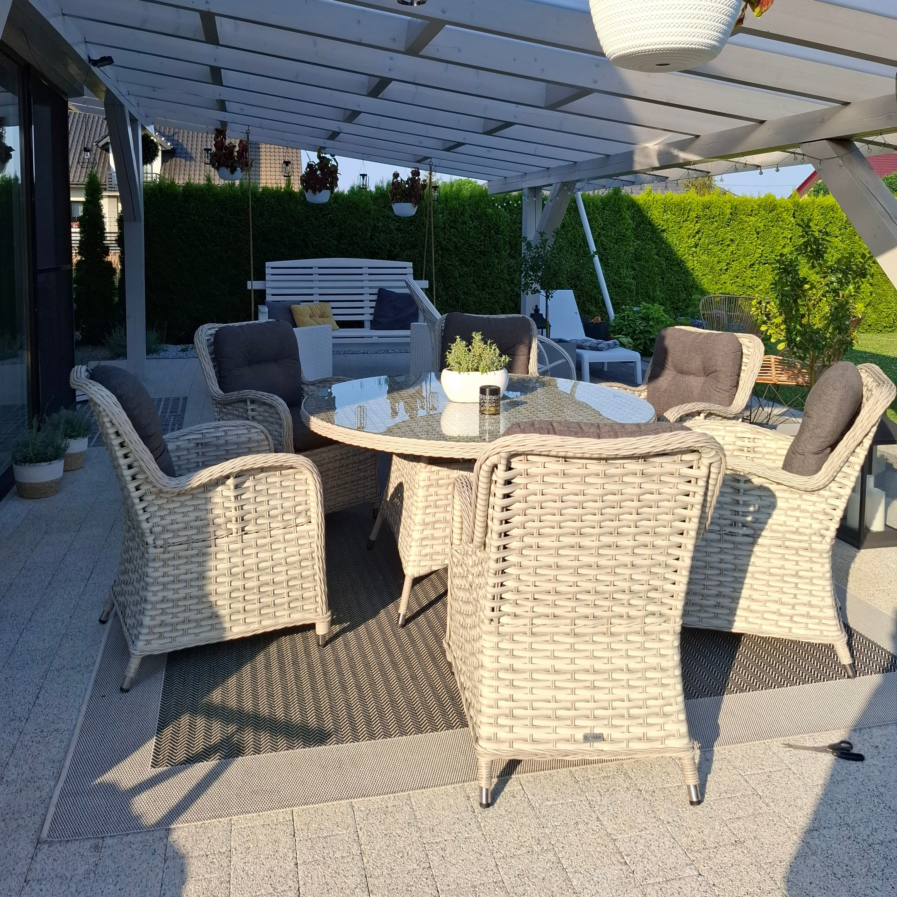 Záhradný nábytok z technoratanu BARCELONA 6+1 Melange White fotografia realizácie 2