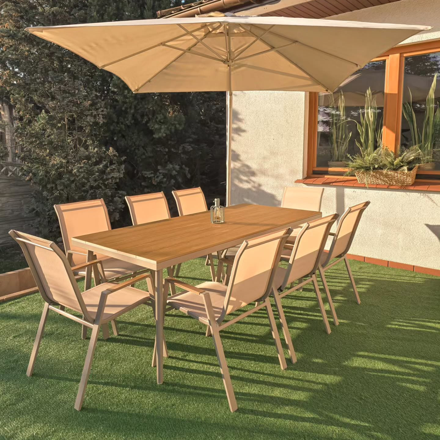 Jedálenská súprava na terasu NOVA DINING 8+1 Taupe - Bjørkka fotografia realizácie 2