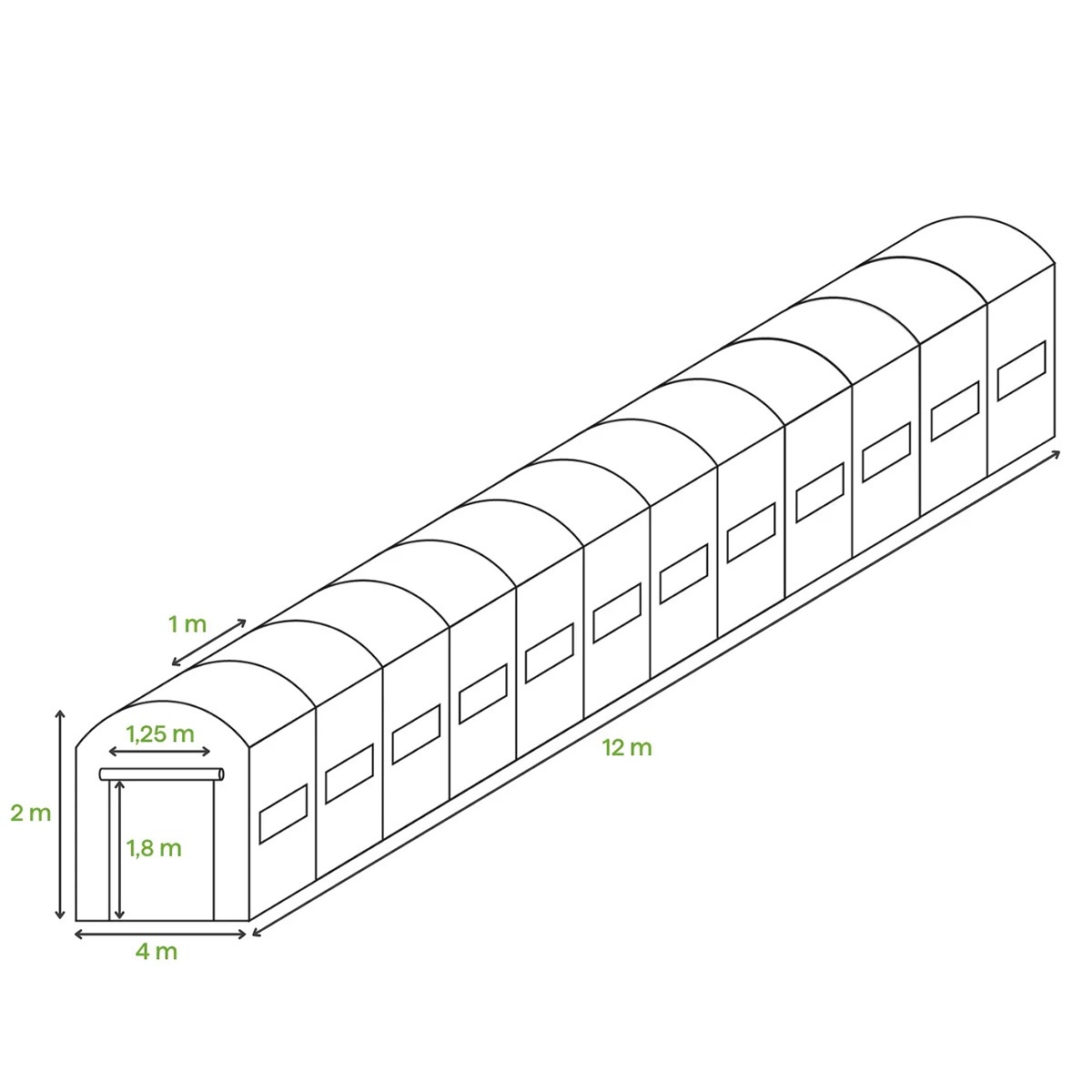 Biely záhradný tunel Cultivo - rozmery