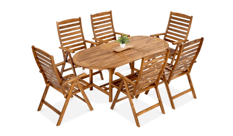 Meble drewniane jadalniane AKADIA DINING 190/6+1- FOCUS GARDEN na bialym tle