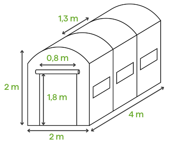 Biely záhradný tunel Cultivo - rozmery