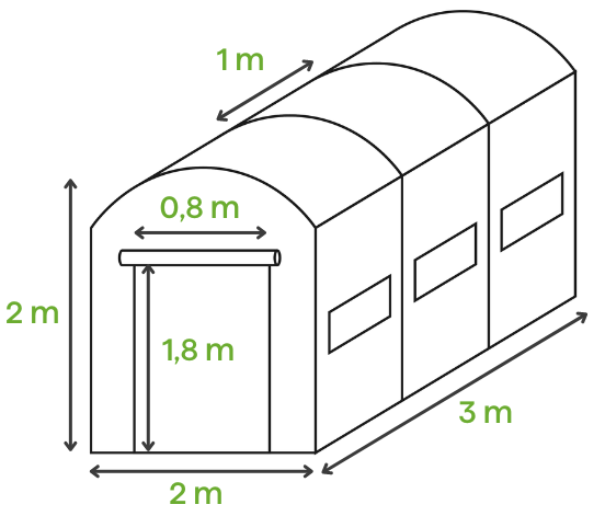 Biely záhradný tunel Cultivo - rozmery