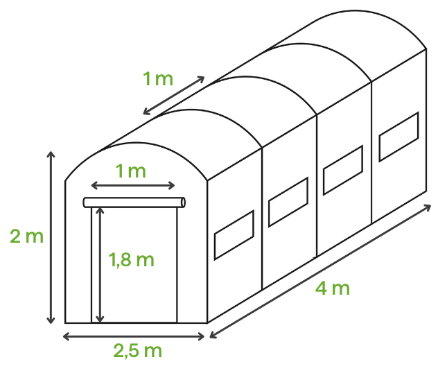 Zelený záhradný tunel Cultivo - rozmery