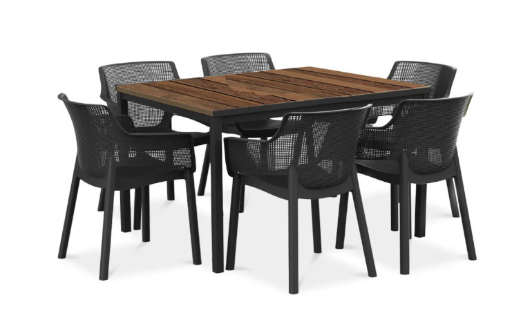 Zestaw ogrodowy ELISA/PORTO 160 cm Graphite Walnut Black Steel Keter na bialym tle