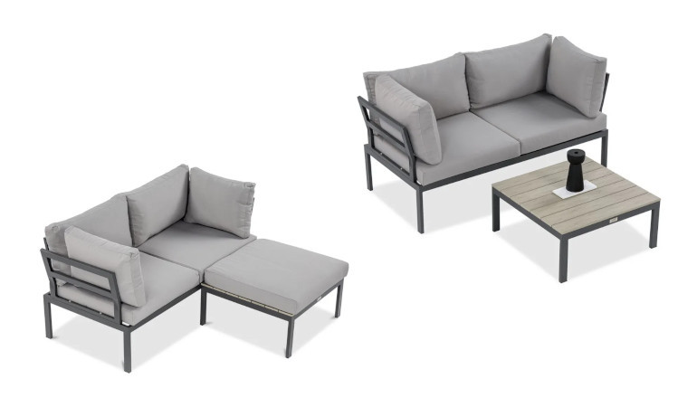 Z&aacute;hradn&aacute; s&uacute;prava JAVA Light Grey &ndash; FOCUS GARDEN v r&ocirc;znych variantoch usporiadania na bielom pozad&iacute;
